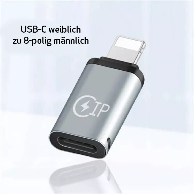 USB-C auf 8-polig Adapter Typ-C Buchse zu to 8-Pin Stecker IPhone Schnell Lade